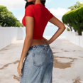 thumbnail image 4 of Women's Athletic Short Sleeve Crop Top with Stretch Fit and Crew Neck Design- Small, Red, 4 of 6