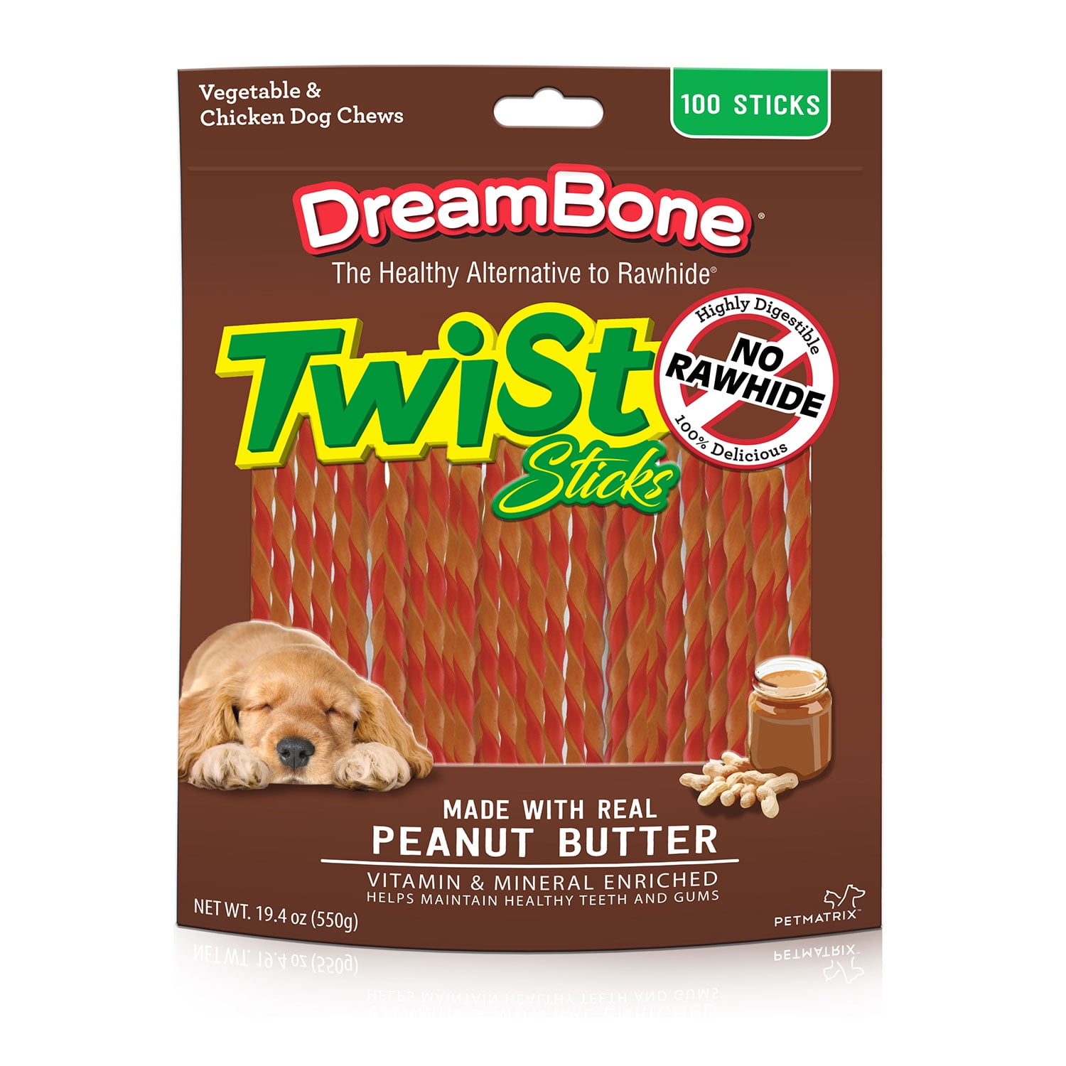 DreamBone Twist Sticks Dog Chews with Peanut Butter, 100Count