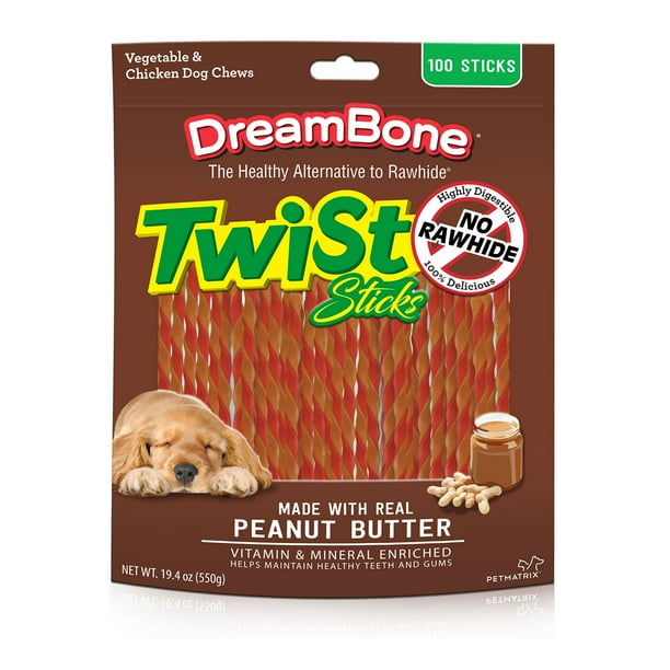 DreamBone Twist Sticks Dog Chews with Peanut Butter, 100Count