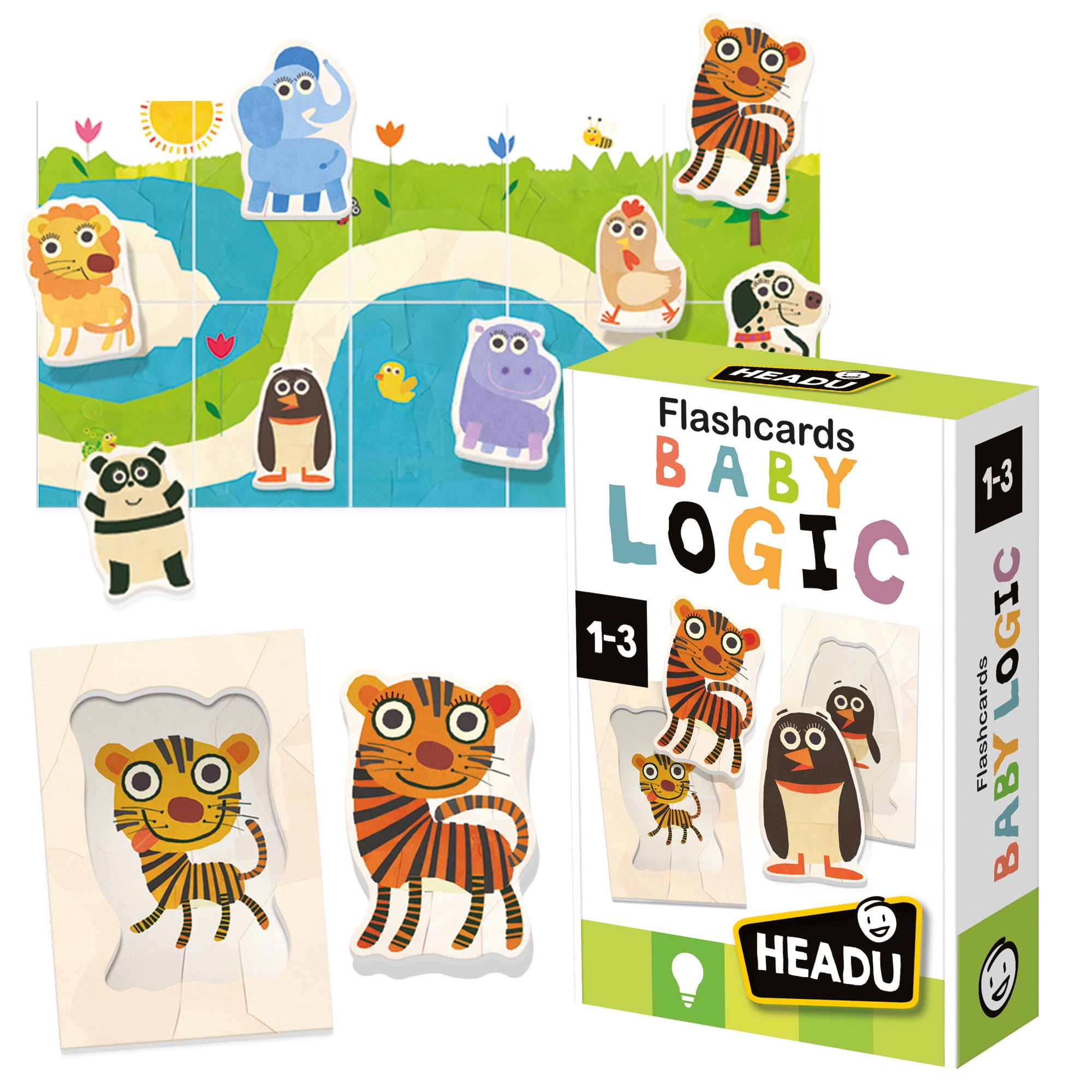 Headu: Flashcards - Baby Logic - Animal Matching Game, Flip Card Scene Assembly Play Puzzle, Shape & Image Relationship, Montessori Toy, Toddlers 1-3