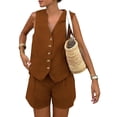 thumbnail image 1 of Conjunto Coordinado PRETTYGARDEN Chaleco sin Mangas y Shorts Marrón Talla L, 1 of 8