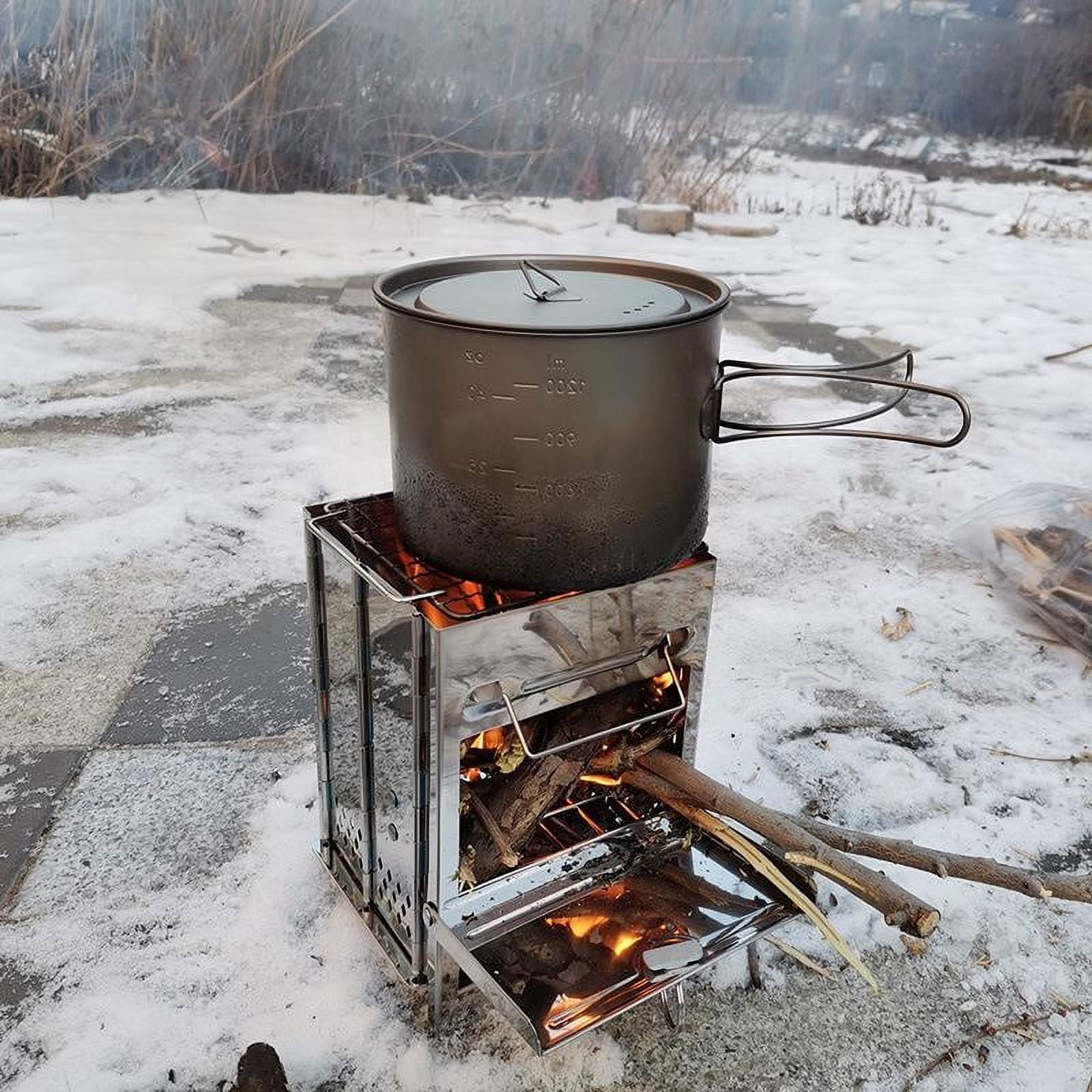 Large Wood Burning Camping Stove Portable Outdoor Barbecue Stove Stainless Steel Charcoal Grill Stove Camping Supplies