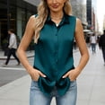 thumbnail image 4 of Husipze Womens Silk Satin Sleeveless Button Down Shirts Blouses Solid Casual Loose V Neck Classic Tank Tops for Work Office Green XXL, 4 of 6