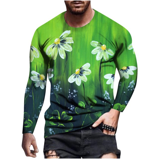 Camiseta de todos los días unisex para hombre Camiseta informal de manga larga con estampado gráfico en 3D del día de San Patricio Pompotops oipoqjl6709