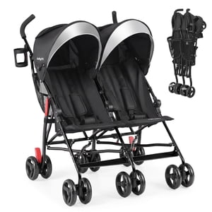 Costway Twin Lightweight Double Umbrella Stroller, Black