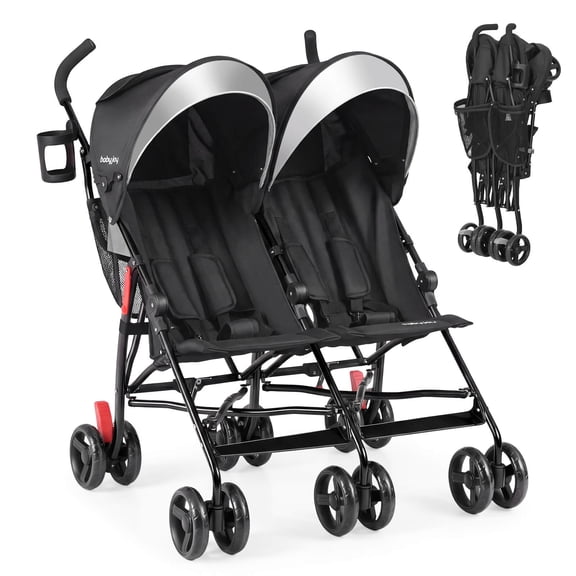 Costway Foldable Twin Baby Double Stroller Ultralight Umbrella Stroller Pushchair Black