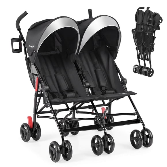 Babyjoy Foldable Twin Double Stroller Kids Ultralight Umbrella Stroller Pushchair 18 lbs Black