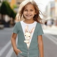 thumbnail image 2 of LPKRT Girls Short Sleeve Tees Crewneck Cute Rabbit Graphic Summer Tops Children Casual Comfortable Clothes Light Green 12-13 Years, 2 of 4