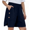 thumbnail image 6 of hotojiny Women's Linen Shorts Elastic High Waist Bermuda Shorts Wide Leg Summer Casual Lounge Shorts with Side Slit, 6 of 6
