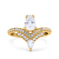Yellow Tone, Simulated Cubic Zirconia Size-8 Art Deco Solitaire Accent Pear Wedding Engagement Bridal Ring Band 925 Sterling Silver