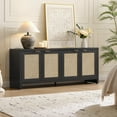 thumbnail image 3 of SICOTAS 61.5"W Rattan TV Stand Set of 2 with 4 Doors– Large Boho Farmhouse TV Cabinet Media Console with Height-Adjustable Shelves & Spacious Countertopfor Living Room, Black Oak, 3 of 9