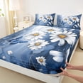 thumbnail image 3 of Homewish Cute Cartoon Daisy Twin Sheet Sets,Rustic Flower Butterfly Twin Fitted Sheet,Blue White 03 For Girls Kids,Microfiber Bedroom Decor,3pcs, 3 of 7