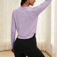 thumbnail image 4 of Vinsonshop Activewear Tops for Women Long Sleeve Workout Shirts Crew Neck Twist Hem Athletic Tees Side Slit Lightweight Breathable Yoga Gym Running Exercise Clothes Light Violet XXL, 4 of 6