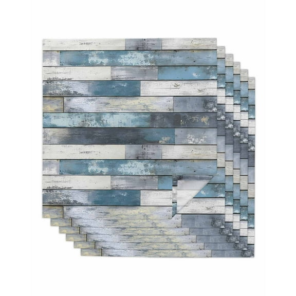 nqOlkjepod Blue Grey Wooden Cloth Napkins Set of 6 Reusable Dinner Napkins, Farmhouse Vintage Cabin Stripes Cocktail Napkin Washable Table Napkins for Wedding/Holiday Party/Baby Shower 20"x20"