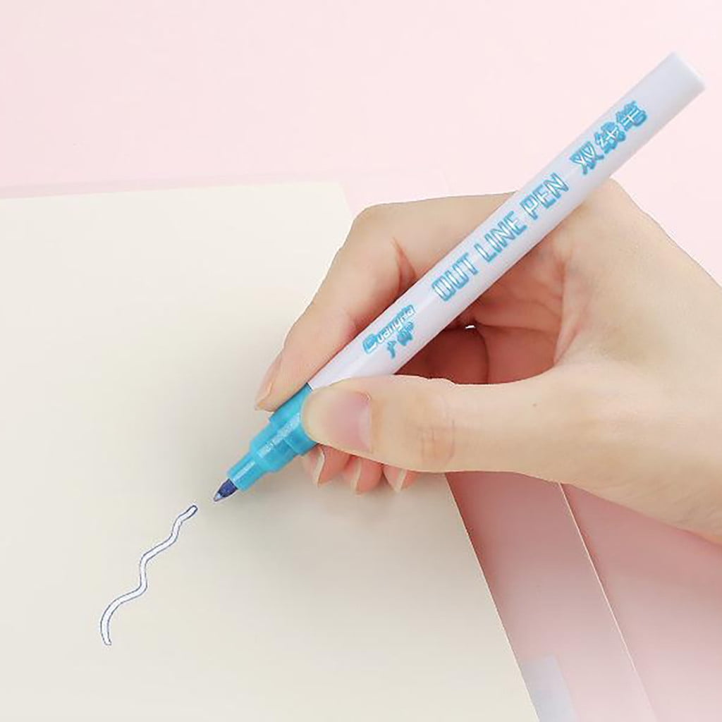 8Pcs Double Line Outline Markers – Glitter Markers & Outline Markers Metallic, Metallic Outline Markers, Double Line Markers for DIY Valentine's Day Bouquets
