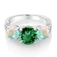 thumbnail image 3 of Gem Stone King 3.65 Ct Green Simulated Emerald White Simulated Opal 925 Sterling Silver 3-Stone Ring (Size 9), 3 of 5