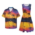 thumbnail image 5 of Garronmavis Matching Vacation Outfits for Couples Sunset Glow Mens Button Down Shirts Size L and Casual Dresses for Women Patchwork Ruffles Party Midi Dress, 5 of 7