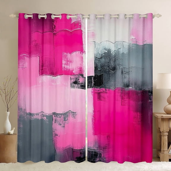 Manfei Adult Pink Watercoor Black Out Curtains, Abstract Ombre Curtains Pack of 2 (42x63 Each), Fashion Oil Printing Bedroom Curtains, Window Curtains Bedroom Decor