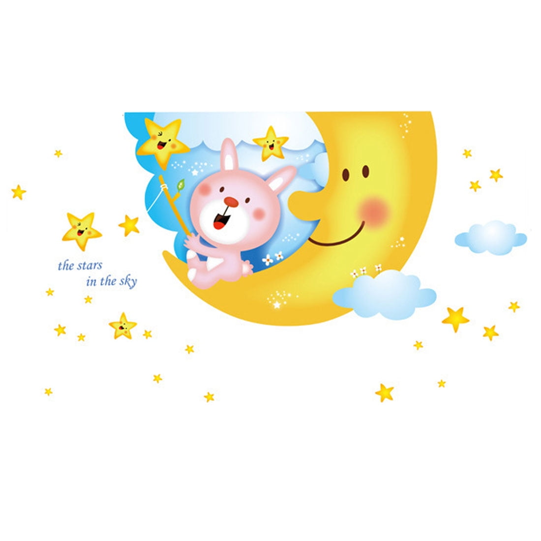 Bedroom Moon Stars Bear Print Adhesive Wall Sticker Decal Wallpaper