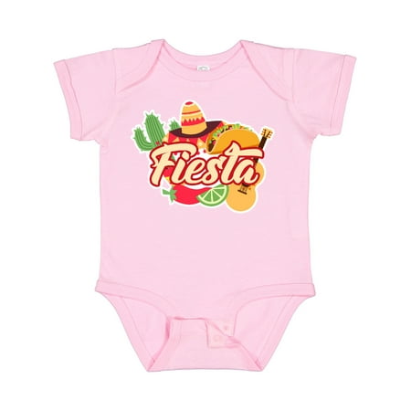 

Inktastic Fiesta with Sombrero Taco Cactus Lime Red Pepper and Guitar in Background Gift Baby Boy or Baby Girl Bodysuit