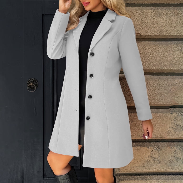 JGGSPWM Womens Elegant Single Breasted Trench Coat Thicken Woolen