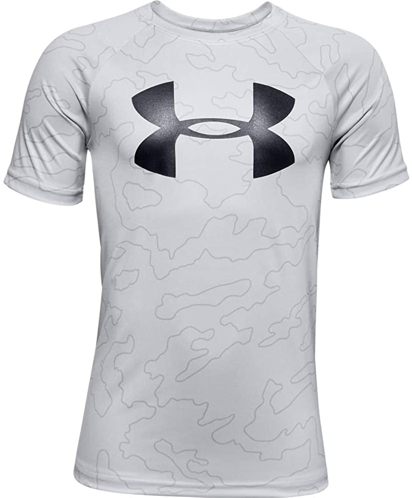 Under Armour Boy's Big Logo Active Short Sleeve T-Shirt Grey New 