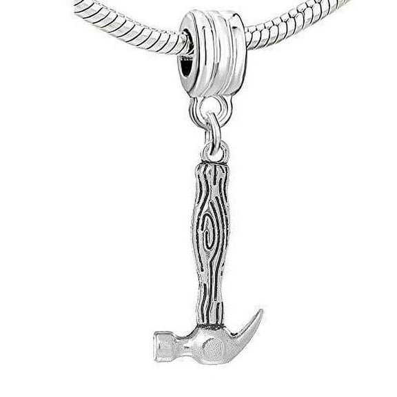 Sexy Sparkles Silver Plated Base Work Tool Hammer European Bead Compatible with Most European Snake Chain Bracelets - Zinc Metal Alloy, Silver Plated Metal, 1 Bead