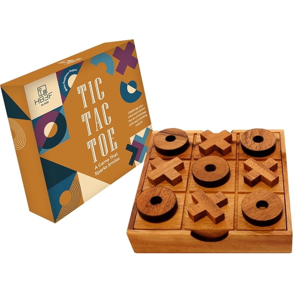 BSIRI Tic Tac Toe Board Game Coffee Tabletop XO Blocks Wooden for Adults 1-Pack 5.5 Inch