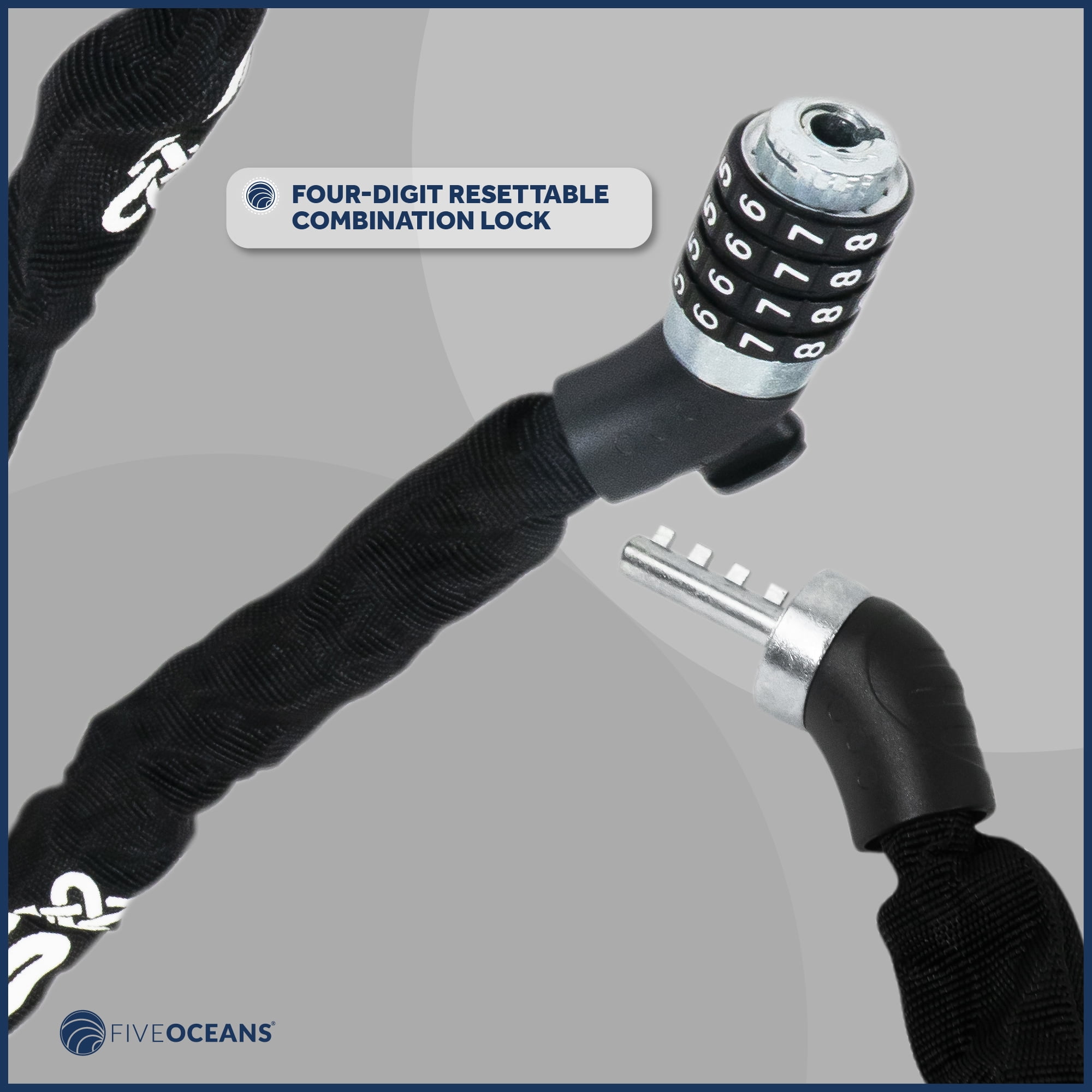 Five Oceans Bike Chain Locks, 2-Pack Combination Anti Theft Bike Locks Heavy Duty, Security Resettable Bicycle Chain Lock with Mounting Bracket, 4 Feet Long for Bike, Motorcycle, Bicycle, FO3958-M2