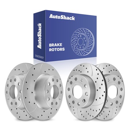 AutoShack Front & Rear Brake Rotors for Volkswagen, Jetta 2019-2025 Taos 2022-2023, FWD L4 1.4L 1.5L - Coated Drilled & Slotted - Silver Matte Finish - TurboGuard