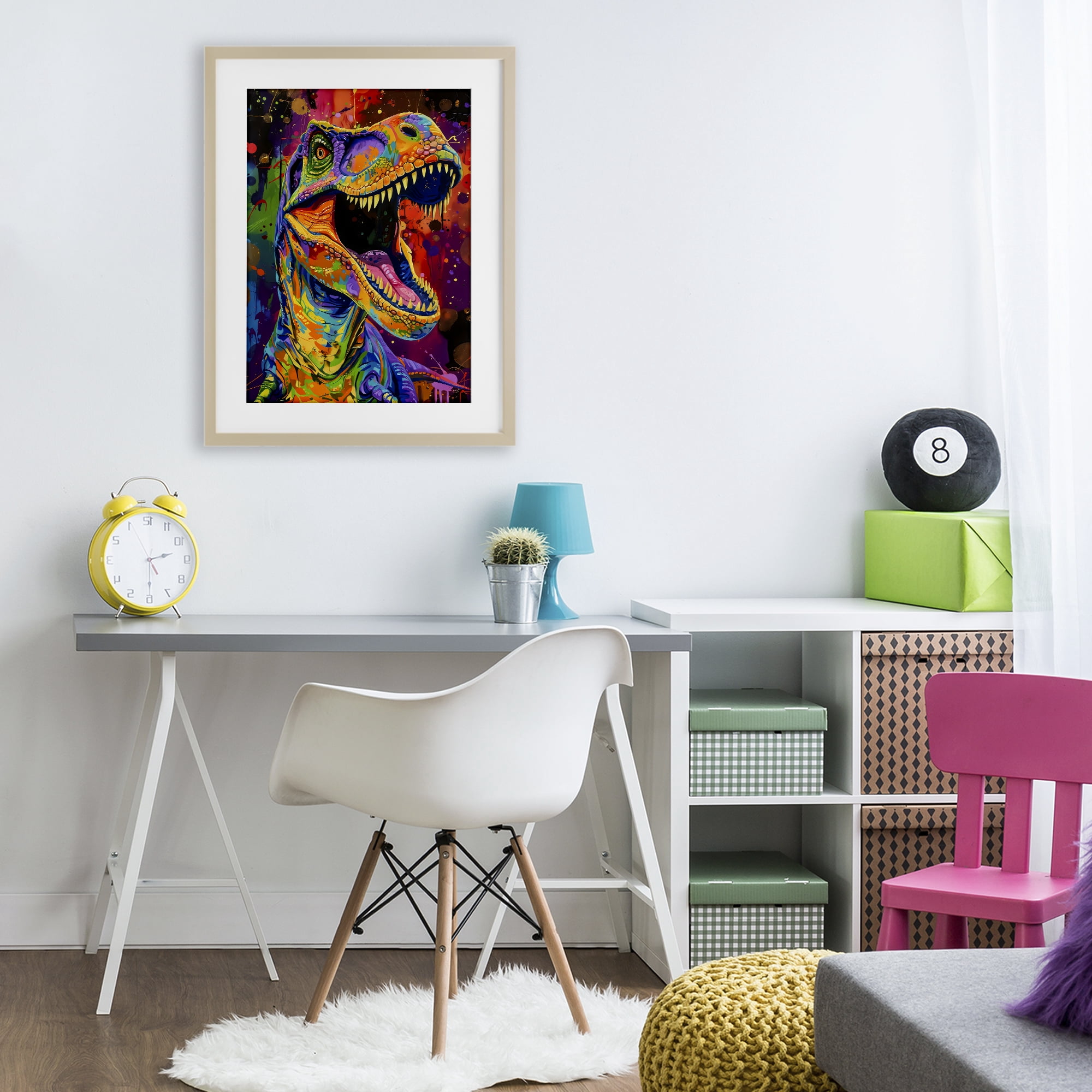 Stupell Industries Paint Splatter Urban T-Rex Birch Framed Print Under Glass, design by Creative Studio