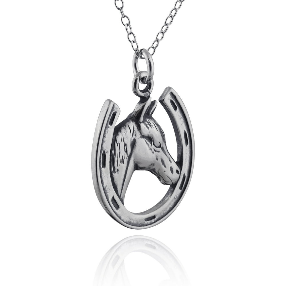 Fashionjunkie4Life Sterling Silver Horse in Horseshoe Charm Necklace