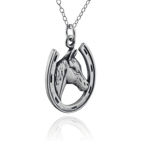 Horseshoe Italian Charm - Sterling Silver Horse in Horseshoe Charm Necklace, 18