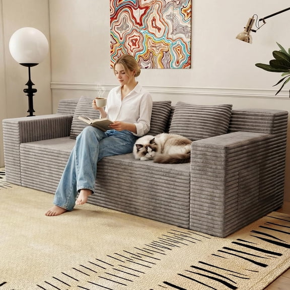 71" Small Couches for Small Spaces, Memory Foam Cloud loveseat Corduroy Couch in a Box, Compressed Boneless Sofa for Living Room Bedroom, Apartment Furniture, No Assembly Required, Camel
