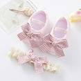 thumbnail image 2 of Infant Baby Girls Crib Shoes Soft Sole Slippers Bow Princess Newborn Dress Wedding Flat Shoes with Headband, 2 of 4