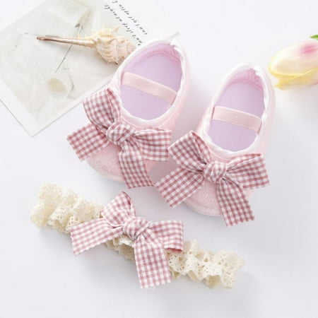 

Promotion!Toddler Baby Girls Flats Non-Slip Soft Sole Shoes Newborn Princess Wedding Shoes First Walkers with Hat 0-12M