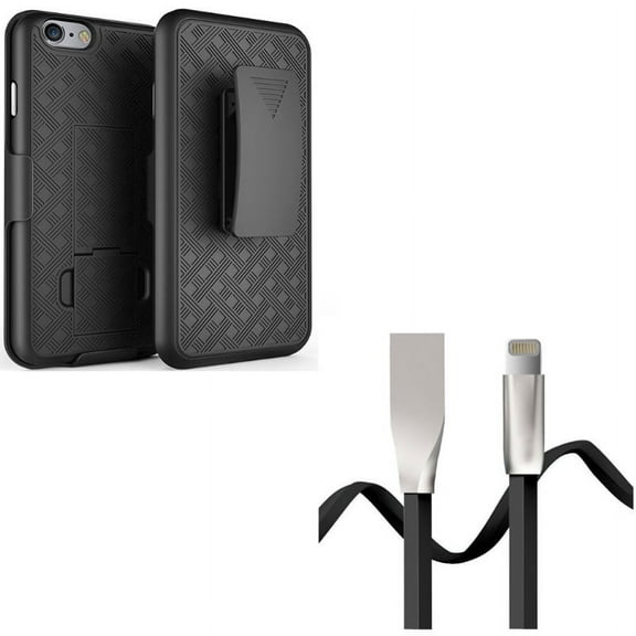 Case Belt Clip w USB Cable for iPhone 8/7 - Holster Swivel Cover Kickstand Armor, 6ft Flat Charger Cord Power Wire for iPhone 8/7 Models