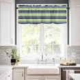 thumbnail image 3 of Navy Blue Pink Striped Kitchen Curtains, Gradient Horizontal Lines 3-Piece Kitchen Curtain Valance and Tiers Set 24 Inch Length, Rod Pocket Half Window Curtains for Cafe Living Room Bathroom, 3 of 6