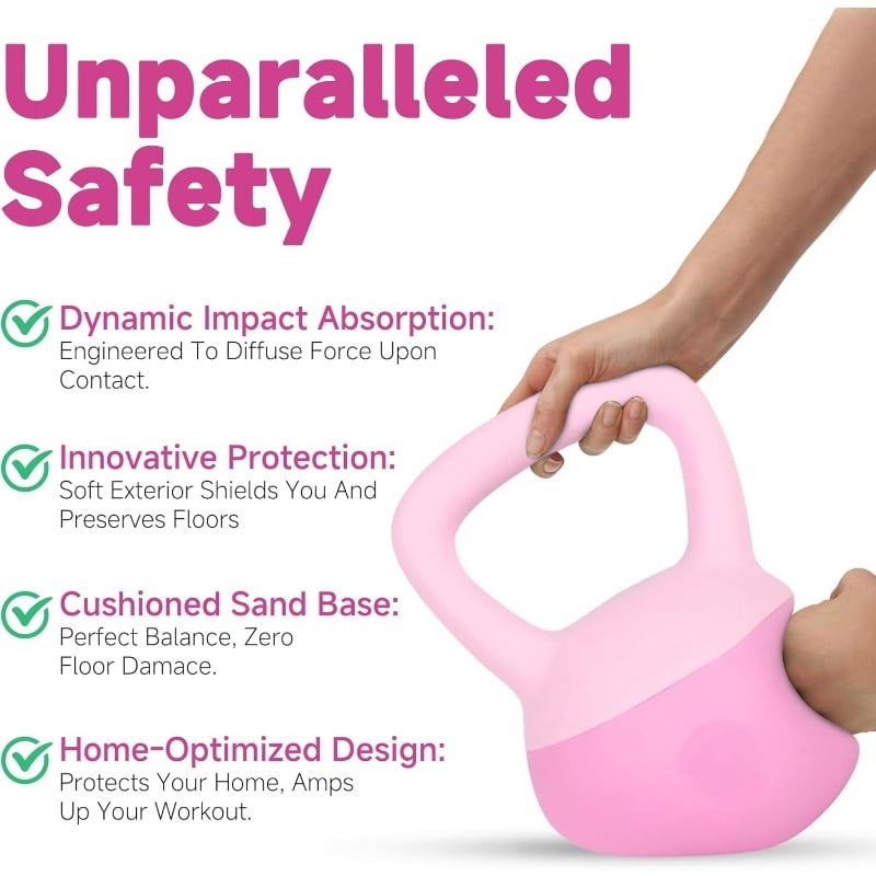 14/18 LB Soft Kettlebell Set with Wrist Guards & Resistance Bands, Sand and Iron Filled, Safe Strength Training Kettlebell, Portable Home Workout Gear for Men and Women, Purple & Pink