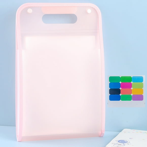 Nvzi Carpeta impermeable extensible, organizador vertical de archivos A4 con asa, bolsa de mano portátil vertical A4, bolsillos de plástico transparentes tipo sobre (rosa A)