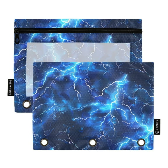ALAZA 2 Pack Pencil Pouch Blue Lightning Pencil Case for 3 Ring Binder Clear Window Pencil Bag Organizers