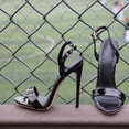 thumbnail image 2 of par de sandalias de tacón alto de metal para mujer, elegantes y finas, con tacón alto, sexys, color negro, talla 45 (EU42.5, US10.5, UK8)., 2 of 7