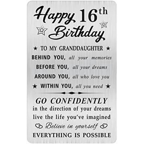 Granddaughter 16th Birthday Card, Happy 16 Birthday Granddaughter Gifts Ideas, Small Engraved Wallet Card$$Office