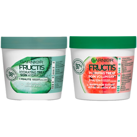 Garnier Hair Mask Duo – Aloe & Watermelon Garnier Hair Mask Set – Aloe Hydrating + Watermelon Plumping | Volumize & Moisturize Combo