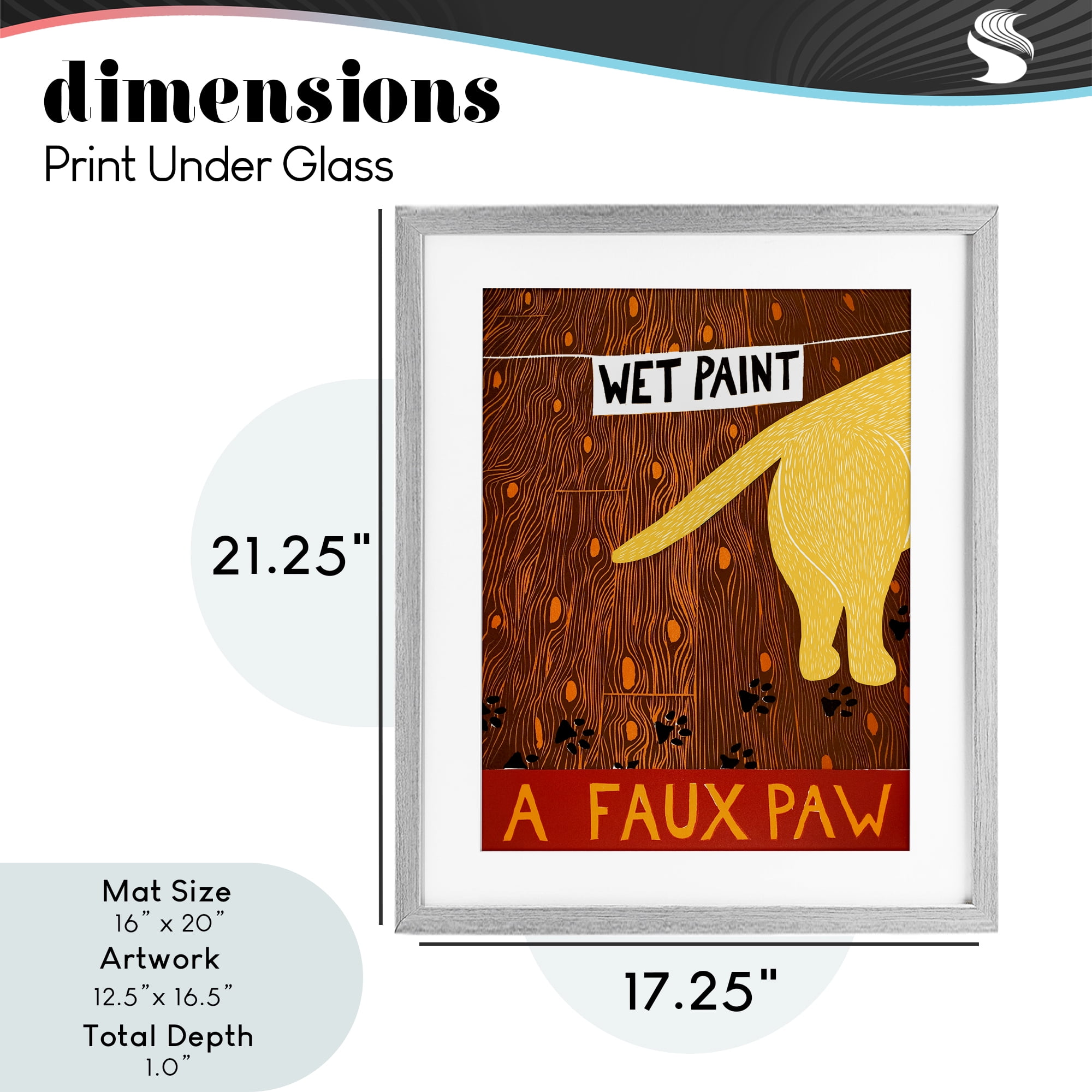Wet Paint Faux Paw Gray Framed Print Under Glass, design by Stephen Huneck