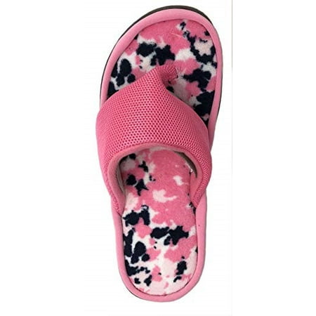 medium dearfoams thong aurora slipper flop terry foam sandals mesh memory flip pink