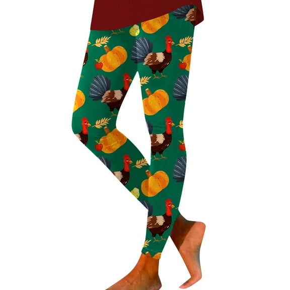 ibiyuan Christmas Leggings With Pockets Thanksgiving Turkey Pumpkin Wheat Print High Waisted Yoga Leggings Workout Tights Stretchy Comfortable Athletic Pants
