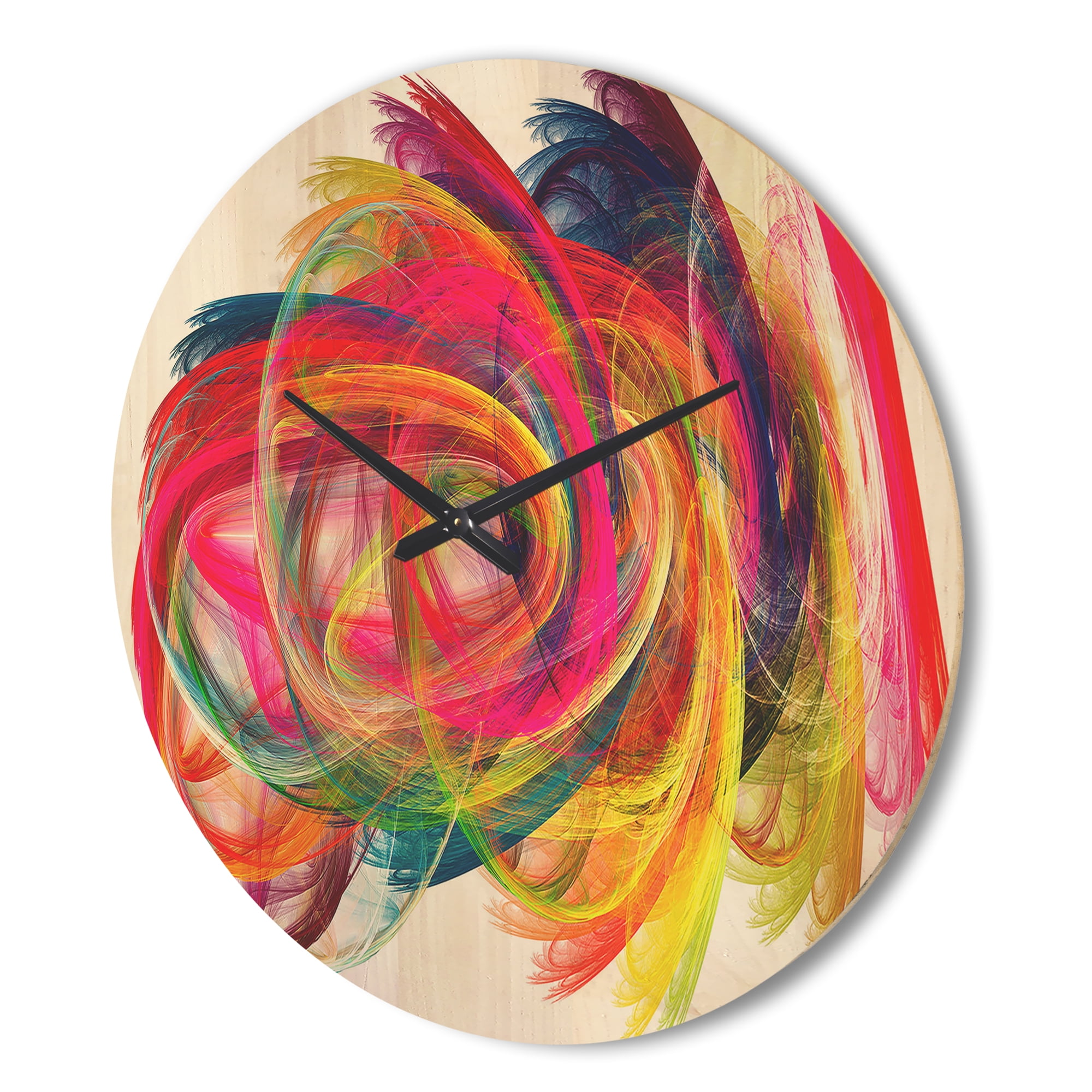 Designart 'Colorful Fractal Thick Strokes ' Modern Wood Wall Clock