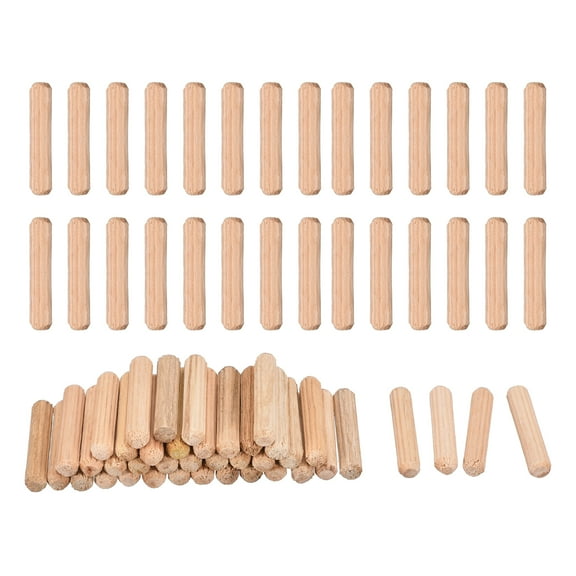 Uxcell 90 Pcs Wooden Dowel Pins 5x25mm(0.2x0.98) Fluted Beveled Ends Wood Dowel Pegs Dried Hardwood for Woodworking Furniture Shelf