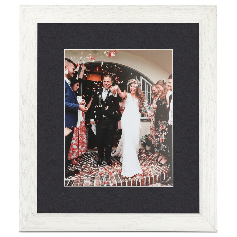 ArtToFrames 22x28 Matted Picture Frame with 18x24 Single Mat Photo Opening Framed in 1.25 Off White Wash on Ash and 2 Black Mat (FWM-4098-22x28)
